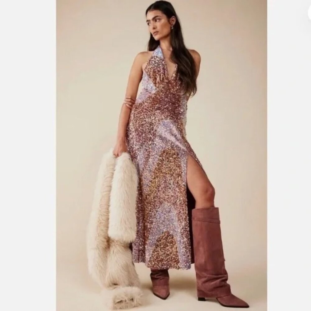 Free People Glitter & Gold Midi Dress NWT Size Large
